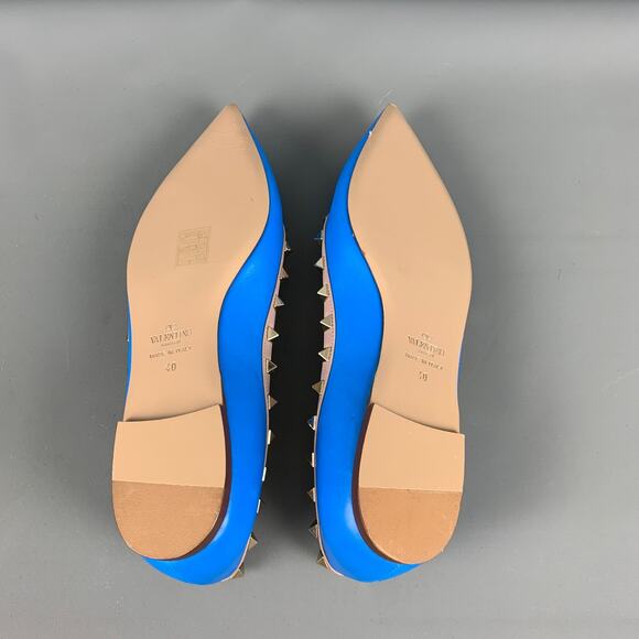 VALENTINO Size 10 Blue Nude Leather Contrast trim Flats - Picture 6 of 9